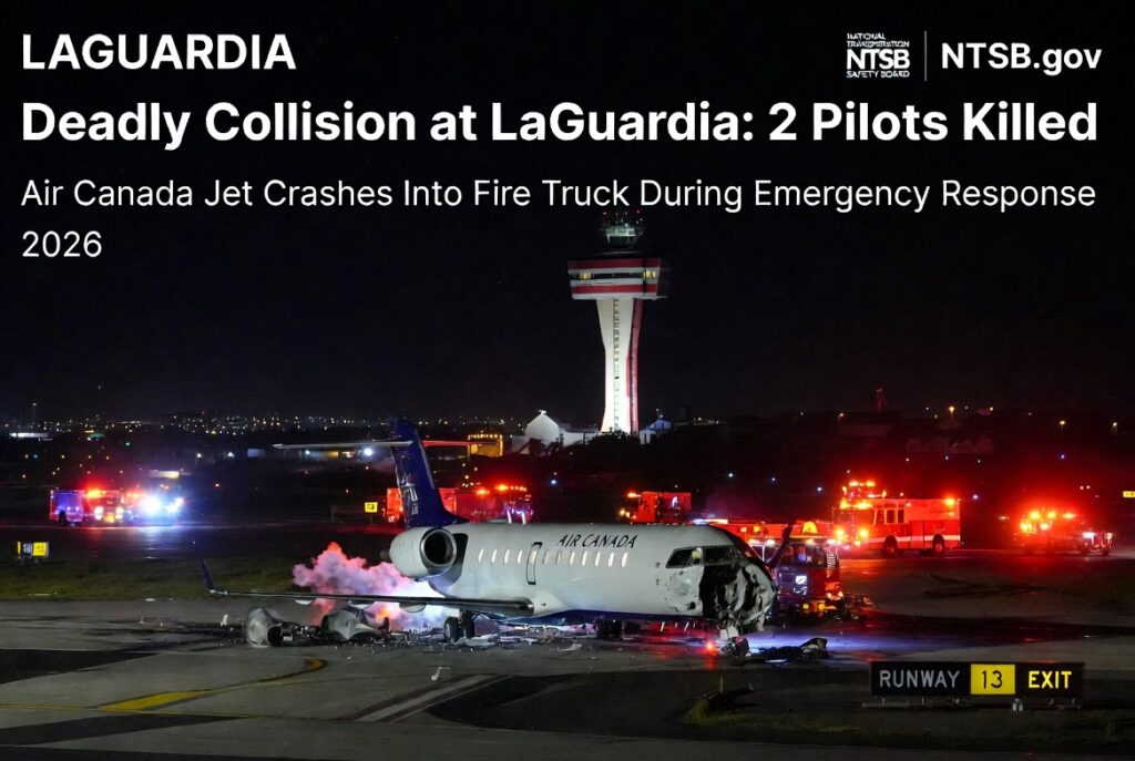 Tragédia no aeroporto LaGuardia: avião da Air Canada colide com caminhão de bombeiros, 2 pilotos morrem
