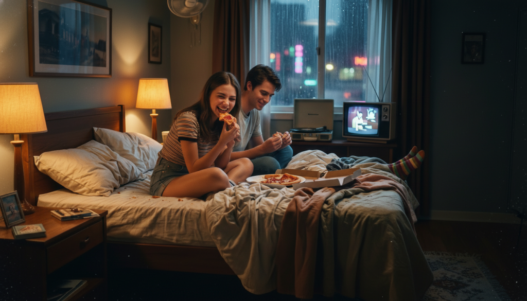 MONTAGEM RÁPIDA: PIZZA, MEIAS, DISCO, CHUVA, MIGALHAS